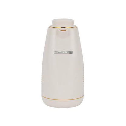 Royalford 1.0 L (33.5 oz) Vacuum Flask with Pink Glass Inner and PP Outer Body | Leak-Proof and Portable Design Suitable for Indoor WHITE AND GOLDEN