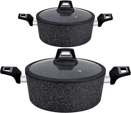 7 Pieces Black Chefart Aluminium Cookware Set Granite Coated Induction Bottom 2.5Mm Body Thickness Soft Touch Handles Tempered Glass Lid 54X20X33Cm Multicolor Multicolor