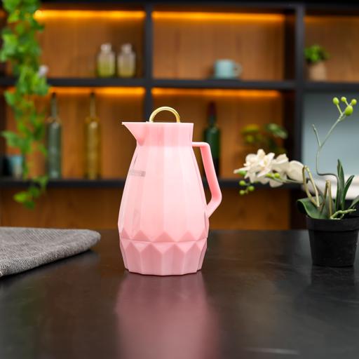RF12131 1000ml Vacuum Flask | Pink Glass Inner with PP Outer Body | Hot & Cold Insulated Bottle | Leak-Proof Portable Flask | Pink & Golden