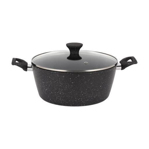 Royalford Prido 8-piece Forged Aluminum Cookware Set- RF12771/ Durable Nonstick Ceramic Coating with 4-Layer Construction, Tempered Glass Lid/ Includes Casseroles, Wokpan, Saucepan, Fry Pan, Pizza Pan, PFOA and PTFE Free/ Black