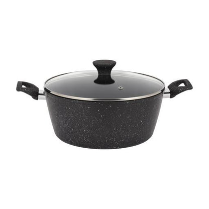 Royalford Prido 8-piece Forged Aluminum Cookware Set- RF12771/ Durable Nonstick Ceramic Coating with 4-Layer Construction, Tempered Glass Lid/ Includes Casseroles, Wokpan, Saucepan, Fry Pan, Pizza Pan, PFOA and PTFE Free/ Black