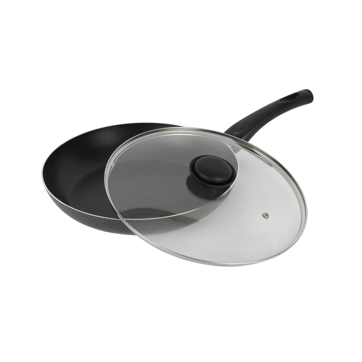 28CM Aluminium Non-Stick Fry Pan with Glass Lid – Deep Saute Pan for Gas Hob Cooking, Durable Granite Coating, Ergonomic Cool-Touch Handle, Ideal for Frying, Sautéing & Stir-Frying – Black Black 28 cmcm