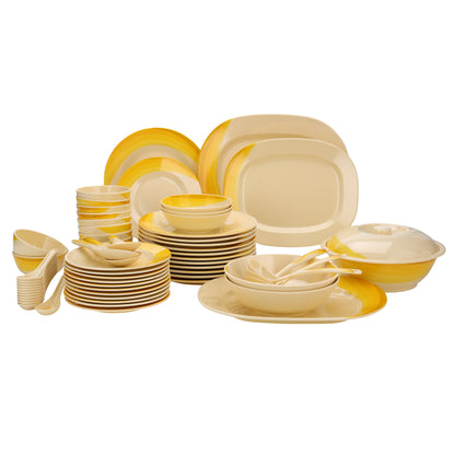 64-Piece Melamine Dinner Set With 1X30Cm Oval Plate,2X36Cm Oval Plates,12X25Cm Dinner Plates,12X20Cm Dessert Plates,2X23Cm Bowls With Lid,3X15Cm Bowls,12X11Cm Soup Bowls,3X22Cm Rice Spoons,3X20Cm Spoons,12X14Cm Spoons,Serves 12,Multicolor Orange 11.6kg