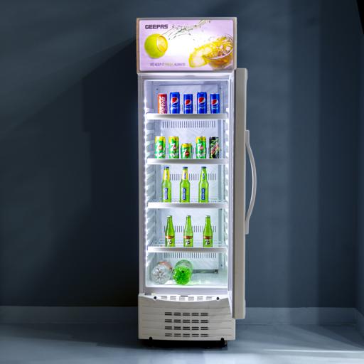ثلاجة عرض رأسية مع ترموستات قابل للتعديل، مبرد زجاجات، إضاءة LED، مثالية للبيرة والنبيذ والمشروبات، مروحة ضاغط موفرة للطاقة، 280 لتر، 150 واط، GSC2807WRE، أبيض