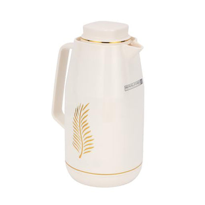 Royalford 1.0 L (33.5 oz) Vacuum Flask with Pink Glass Inner and PP Outer Body | Leak-Proof and Portable Design Suitable for Indoor WHITE AND GOLDEN