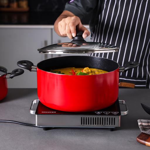 10-Piece Non-Stick Cookware Set Aluminum Body With 3-Layer Non-Stick Coating Cd Bottom Bakelite Handles And Glass Lid Multicolour