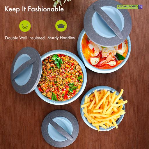 RF9731 3 Pcs Cosmos Insulated Casserole Set | 1.5L, 2.5L & 3.5L Hot Pot with Stainless Steel Inner Casing | Thermal Food Warmer Serving Containers | Keeps Food Hot & Fresh