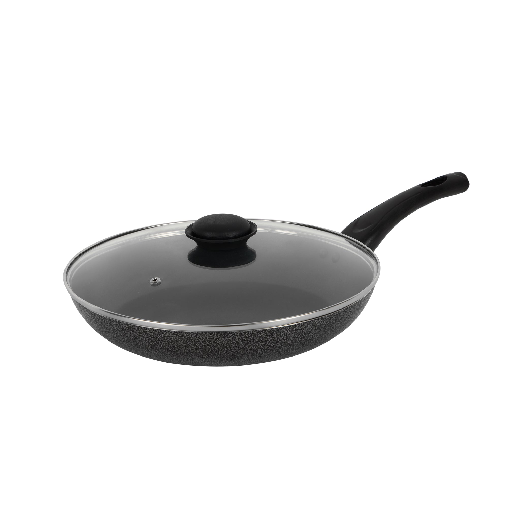 28CM Aluminium Non-Stick Fry Pan with Glass Lid – Deep Saute Pan for Gas Hob Cooking, Durable Granite Coating, Ergonomic Cool-Touch Handle, Ideal for Frying, Sautéing & Stir-Frying – Black Black 28 cmcm