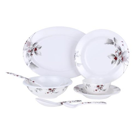 45-Piece Melamlne Dinner Set With 1X36Cm Oval Plate, 8X25Cm Deep Plates, 8X20Cm Soup Plates, 8X20Cm Dinner Plates, 2X20Cm Round Bowls, 8X13Cm Round Bowls, 8Xsoup Spoons, 1Xrice Spoon, 1Xladle, Serves 8 For Famlly Gatherings, Brown White/Brown