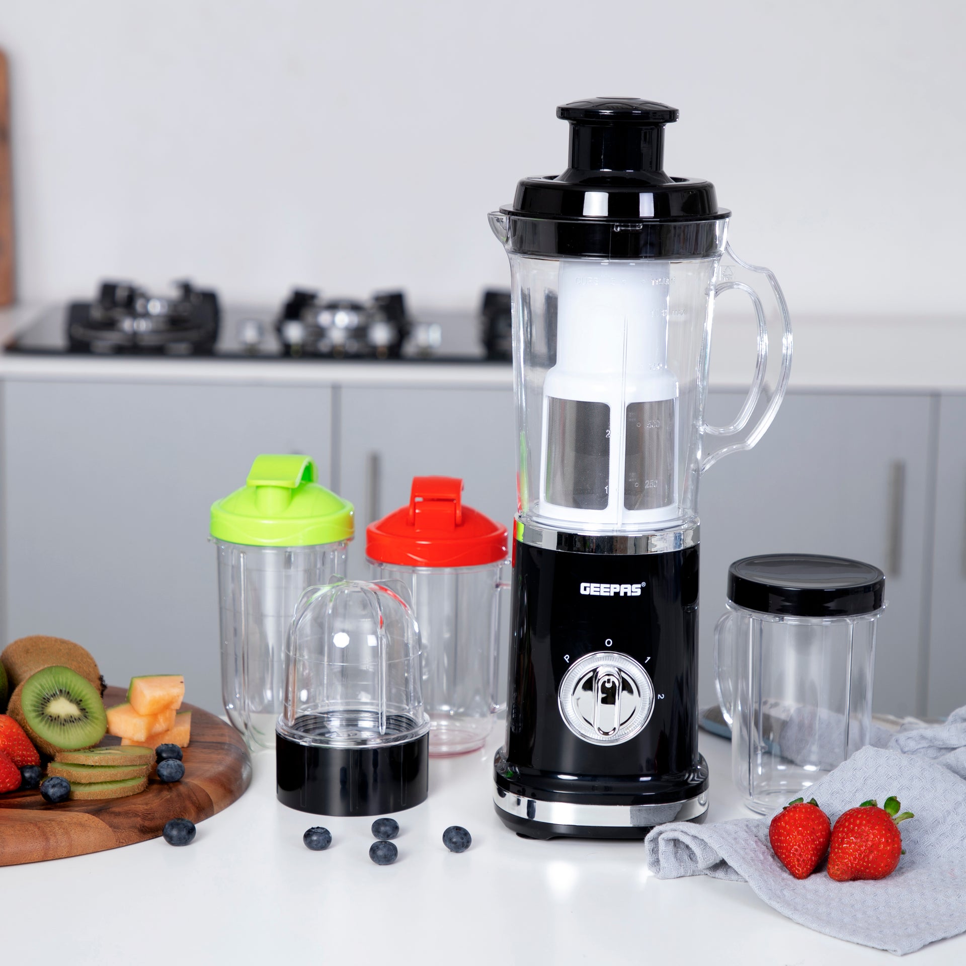 Geepas 380W Multifunction Blender - Smoothie Milkshake Maker | Mini Electric Travel Blender for Protein Shakes | Overheat Protection, Leak-Proof Lids – 2 Years Warranty