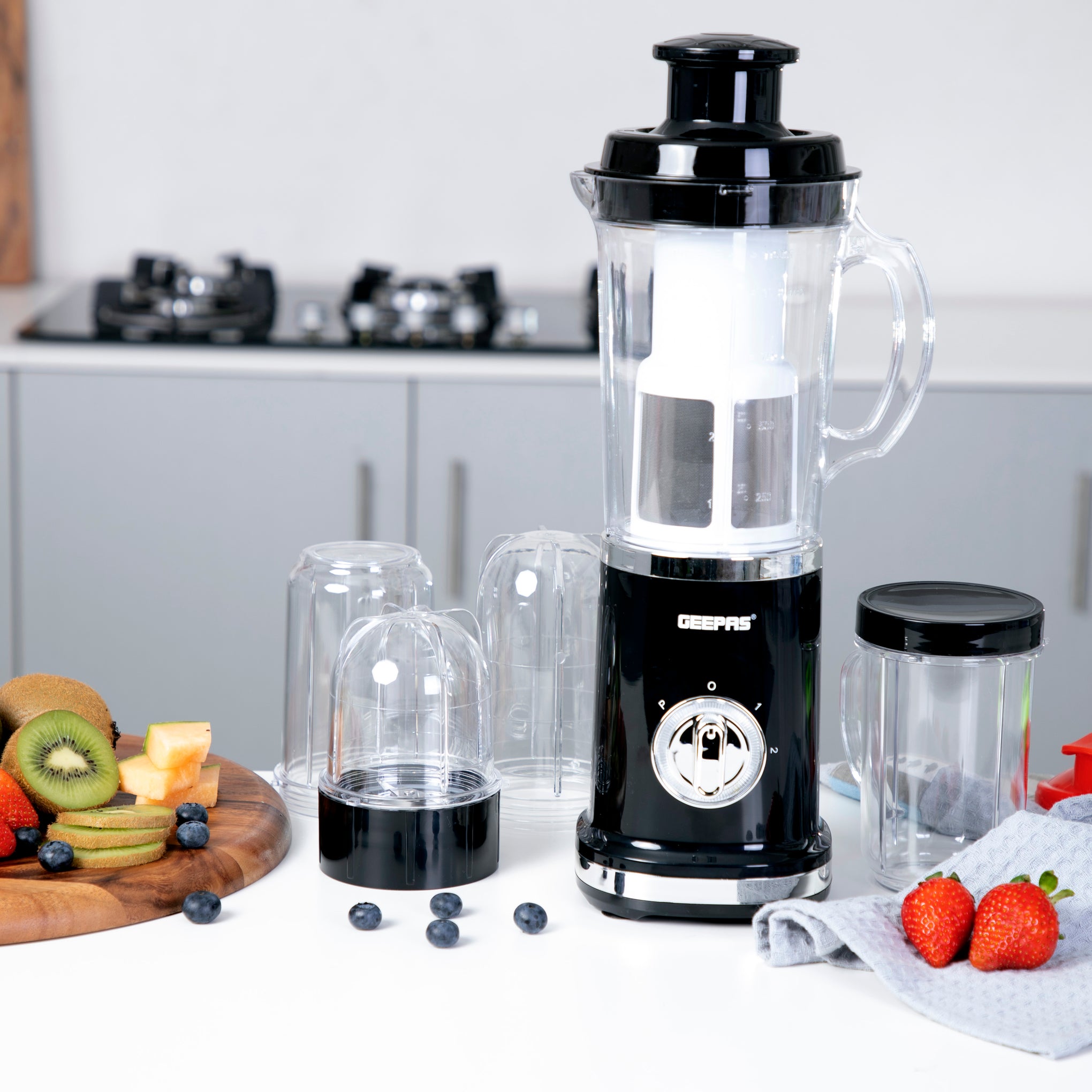 Geepas 380W Multifunction Blender - Smoothie Milkshake Maker | Mini Electric Travel Blender for Protein Shakes | Overheat Protection, Leak-Proof Lids – 2 Years Warranty