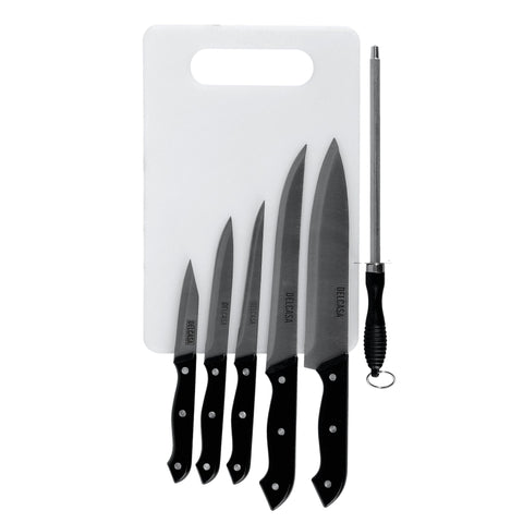 7-Piece Kitchen Knife With Plastic Cutting Board Set Black/Silver/White