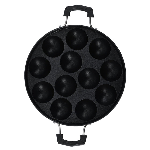 12-Pits Aluminum Appa Pathram Black 31x23x4.5cm