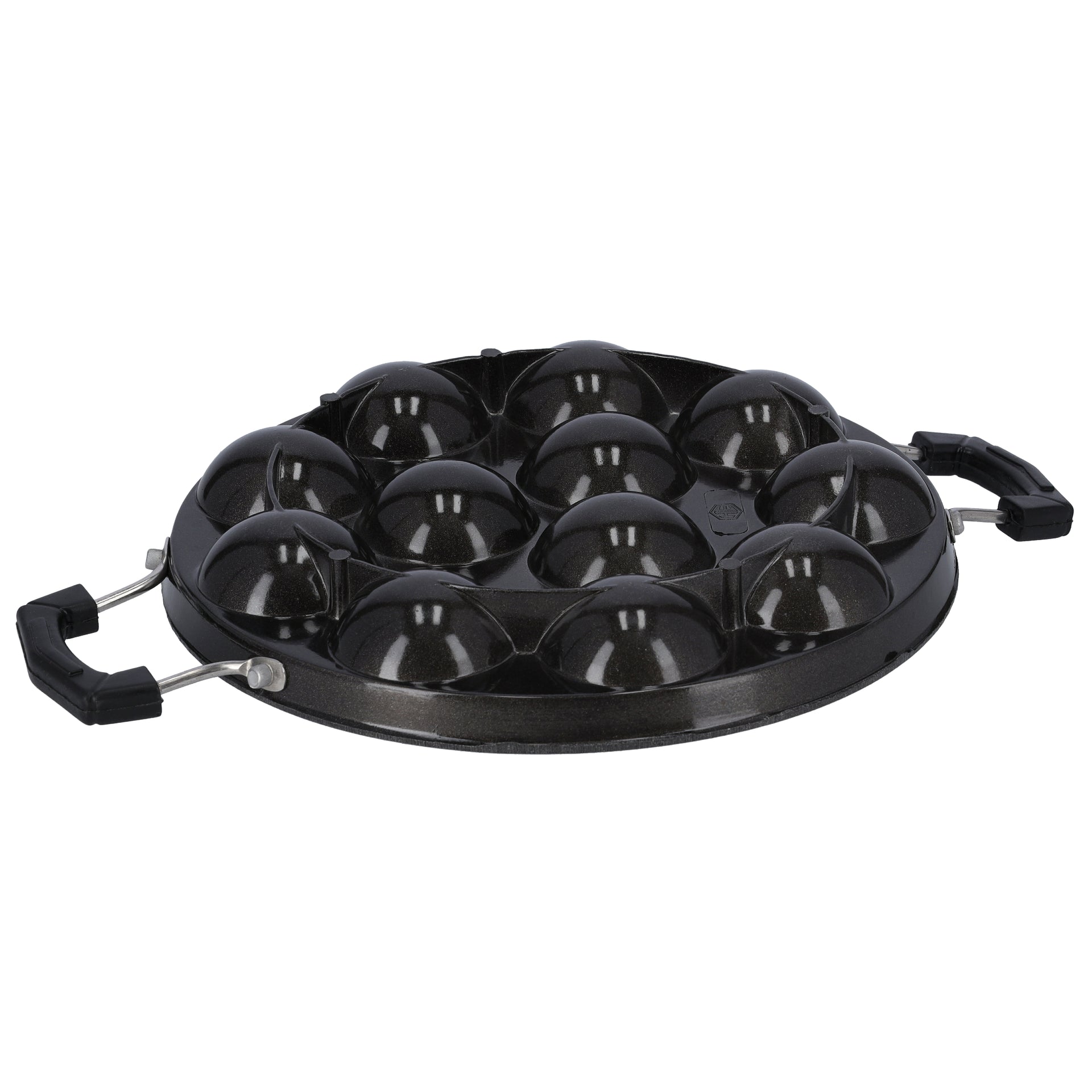 12-Pits Aluminum Appa Pathram Black 31x23x4.5cm