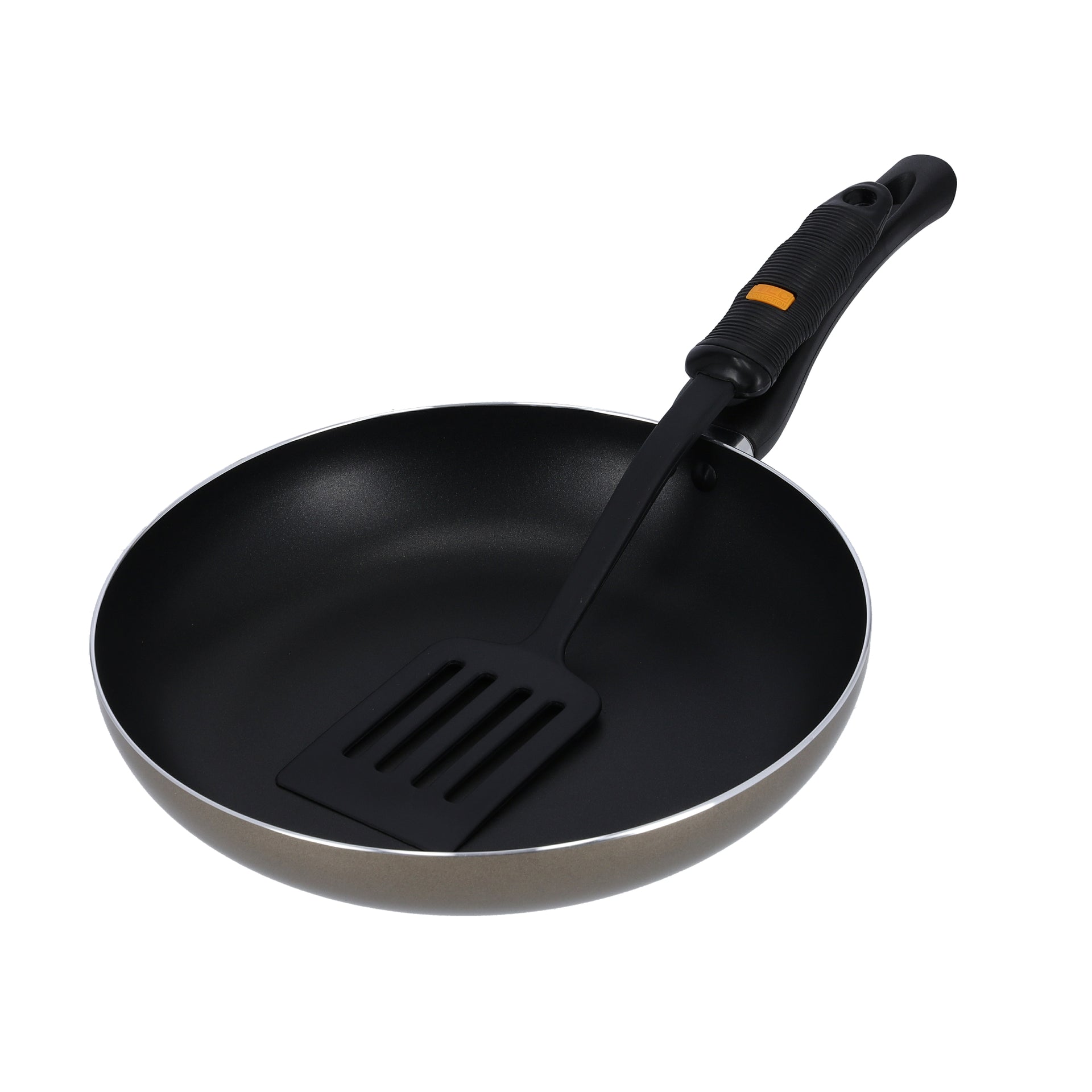 26cm Aluminum Non-Stick Fry Pan with Nylon Slotted Turner – Durable Frypan and Turner Set Brown/Black 26cm