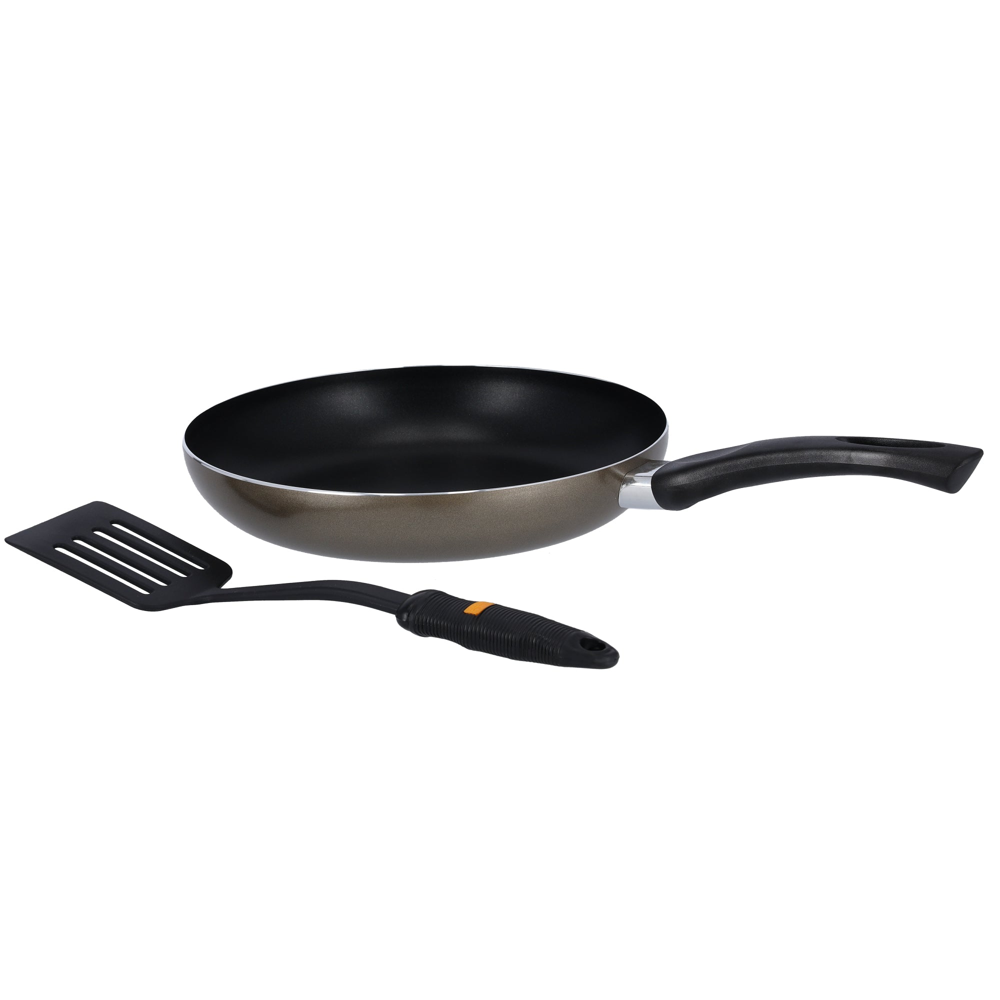 26cm Aluminum Non-Stick Fry Pan with Nylon Slotted Turner – Durable Frypan and Turner Set Brown/Black 26cm