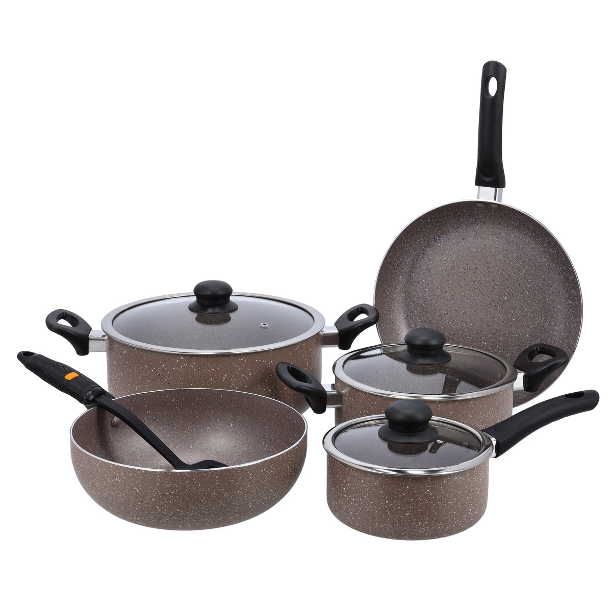 9Pcs Smart Aluminum Cookware Set - Durable Marble Coating, High-Quality Forged Aluminium Construction, Non-Stick Dish for Gas, Induction & Ceramic Hobs -Induction Bottom