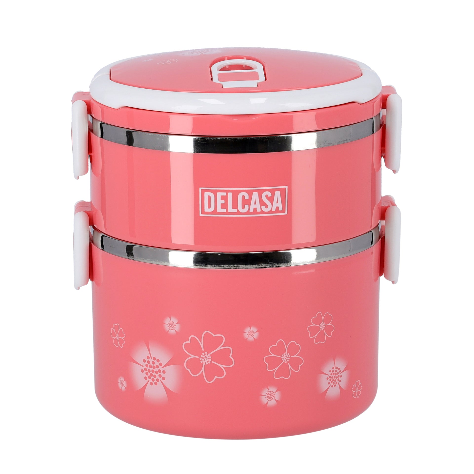 Two Layer Lunch Box Pink/White/Silver