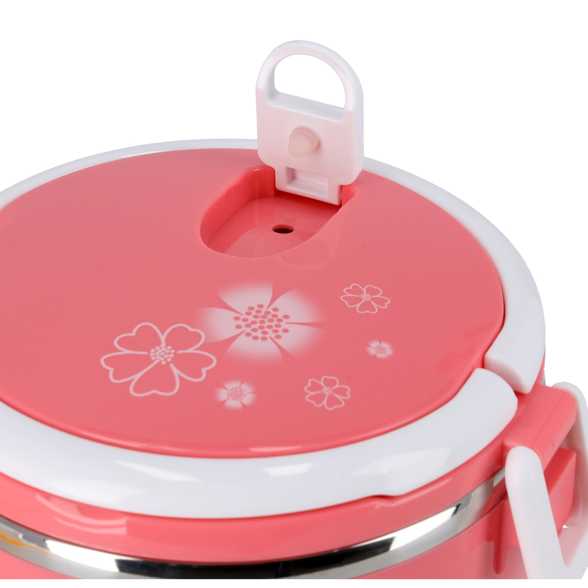 Two Layer Lunch Box Pink/White/Silver