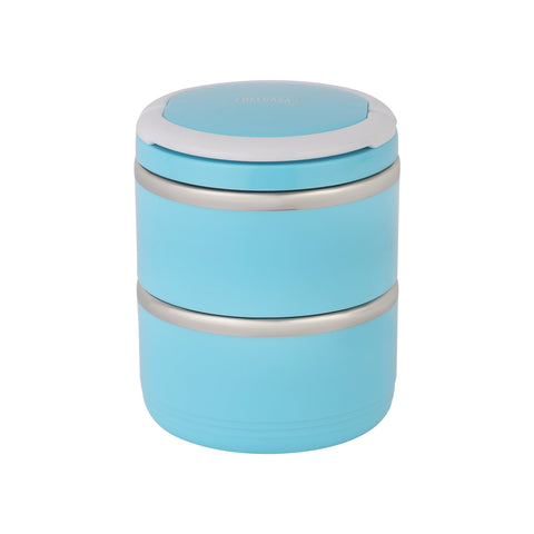 2-Layer Lunch Box 1100ml, Stainless Steel Inner, BPA-Free Detachable Outer Case | Leak-Proof Stackable Container with Foldable Handle | Ideal for Men, Women & Children Pink/White/Silver 1.1Liters
