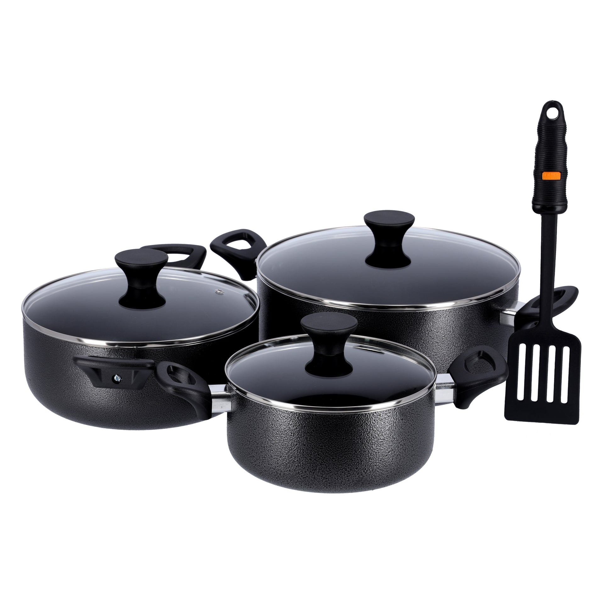 7-Piece Granite Coated Aluminium Casserole Set | Induction Compatible Cookware with Glass Lids | Non-Stick, Durable & Even Heating Pots for Gas, Ceramic & Halogen | Grey