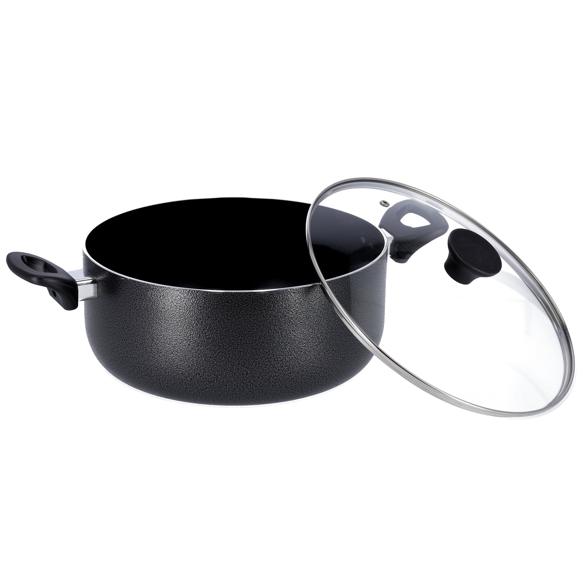 7-Piece Granite Coated Aluminium Casserole Set | Induction Compatible Cookware with Glass Lids | Non-Stick, Durable & Even Heating Pots for Gas, Ceramic & Halogen | Grey