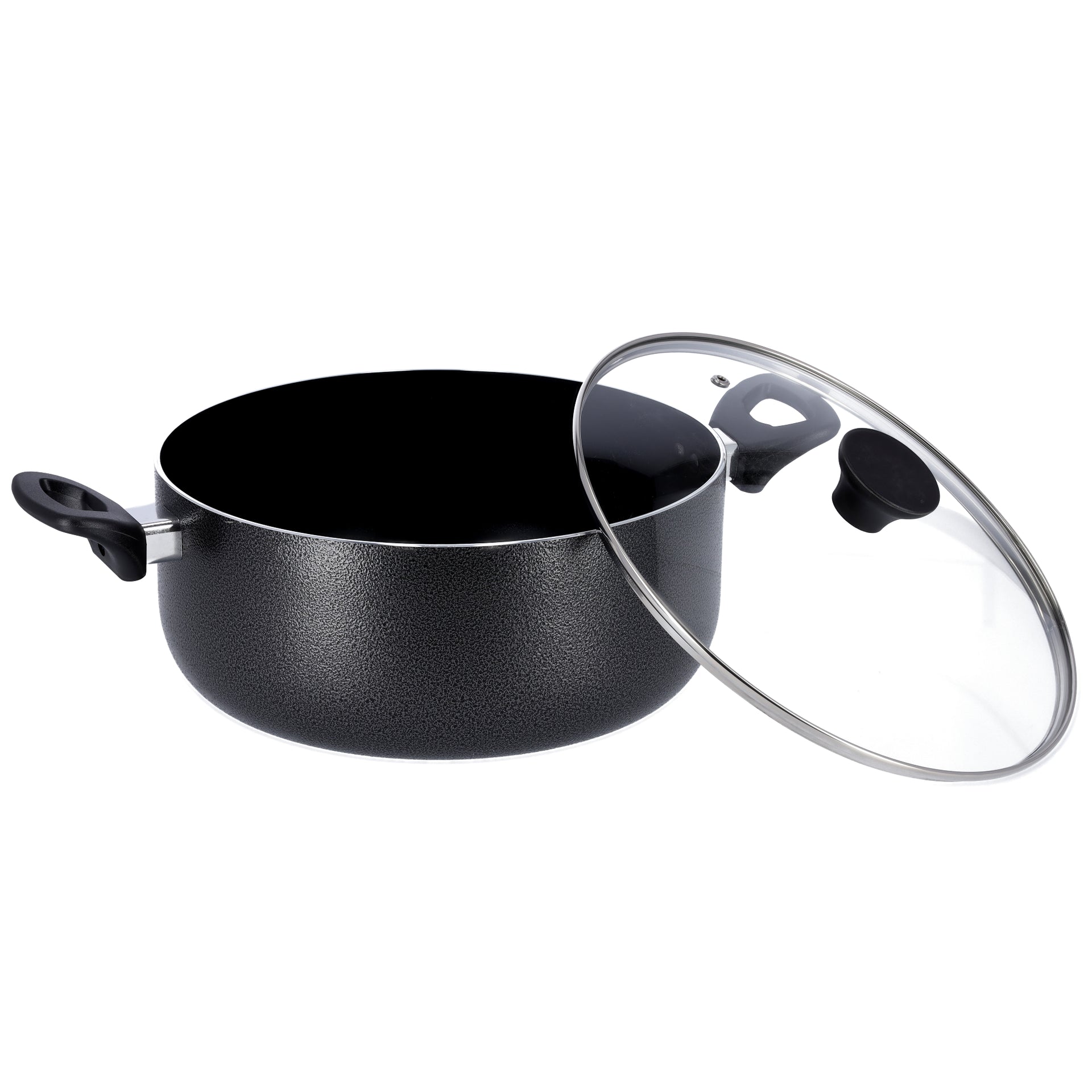 7-Piece Granite Coated Aluminium Casserole Set | Induction Compatible Cookware with Glass Lids | Non-Stick, Durable & Even Heating Pots for Gas, Ceramic & Halogen | Grey
