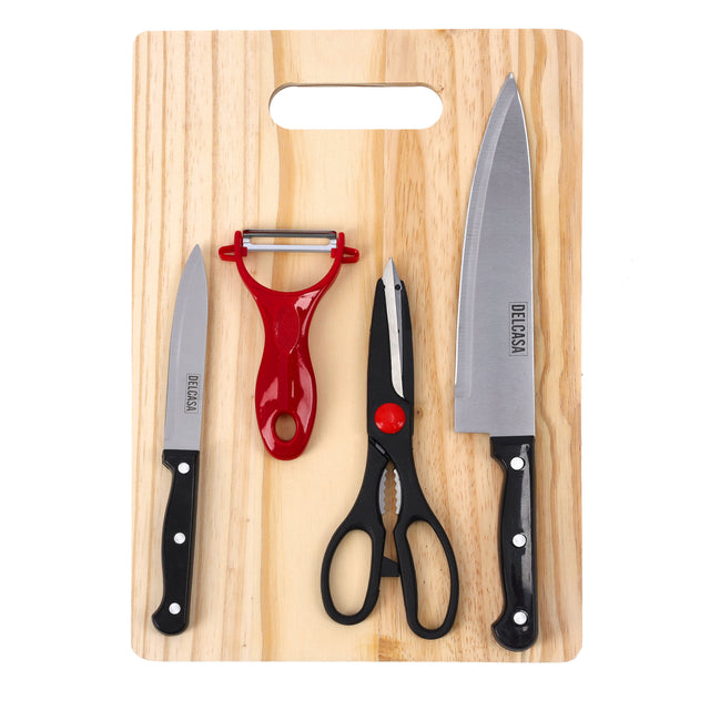 4-Piece Knife Set With Cutting Board Multicolour 35x25x1cm