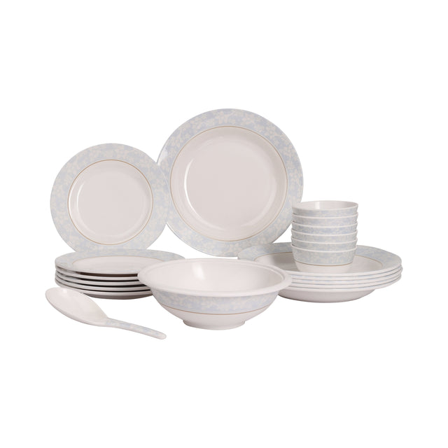 Premium melamine ware 20Pcs dinner sets made from eco-friendly and food-grade materials   10" Deep Plate, 8" Flat Plate, 4" Bowl, 8.5 Bowl, Rice Spoon, Dishwasher Safe, Freezer Safe white and red