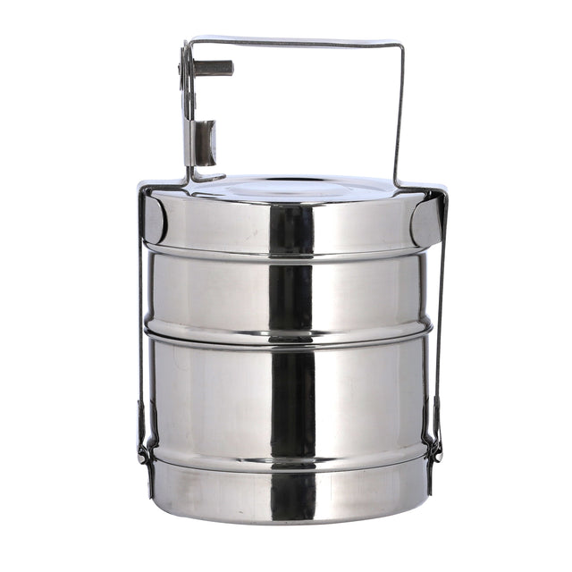 2-Layer Stainless Steel Tiffin Lunch Box Silver 14x9x15cm