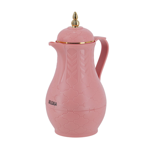 1 Litre Double Wall Vacuum Flask, DC2084 - Asbestos Free Pink Glass Inner, Portable & Durable, Comfortable Handle & Lid, Premium-Quality PP Outer Body