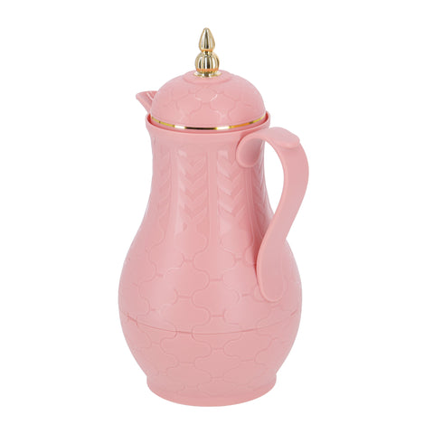 1 Litre Double Wall Vacuum Flask, DC2084 - Asbestos Free Pink Glass Inner, Portable & Durable, Comfortable Handle & Lid, Premium-Quality PP Outer Body