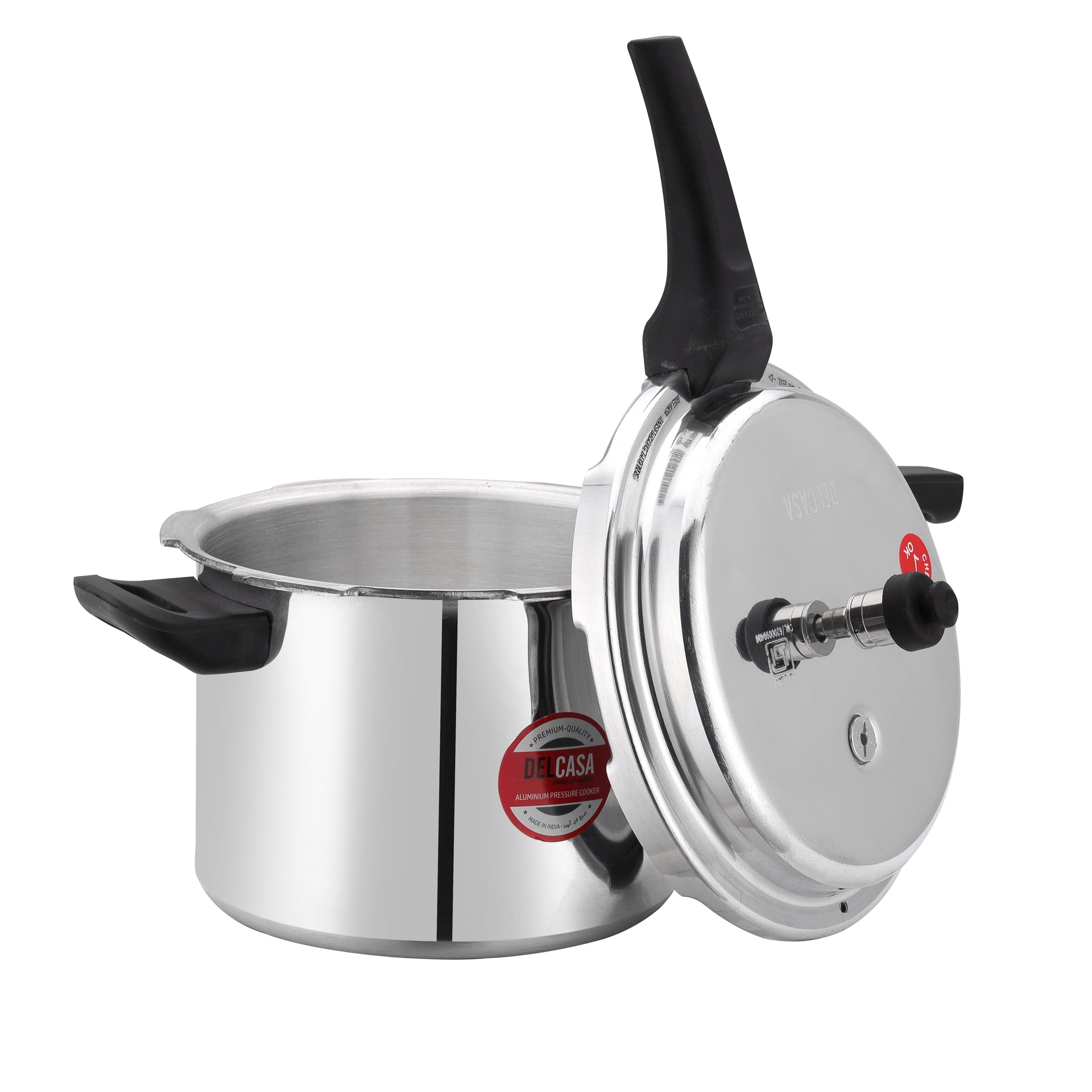 5L Aluminum Pressure Cooker -Induction Base, Durable with Lid, Improved Pressure Regulator & Built-in Safety Features, Controlled Gasket Release System, Comfortable handle for easy Lifting Silver/Black 38x20x26cm