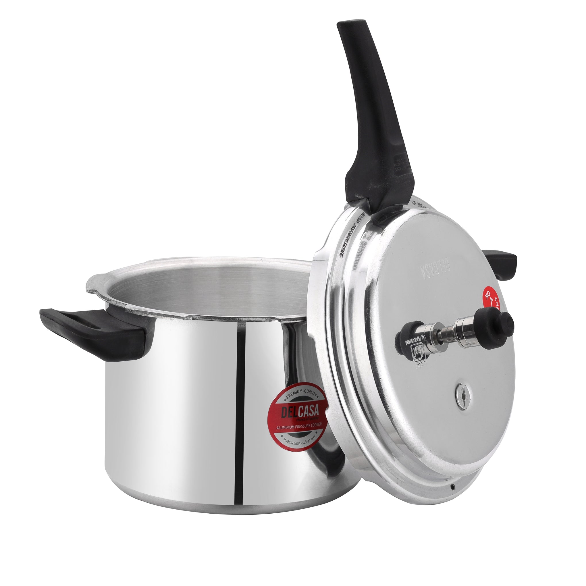 5L Aluminum Pressure Cooker -Induction Base, Durable with Lid, Improved Pressure Regulator & Built-in Safety Features, Controlled Gasket Release System, Comfortable handle for easy Lifting Silver/Black 38x20x26cm