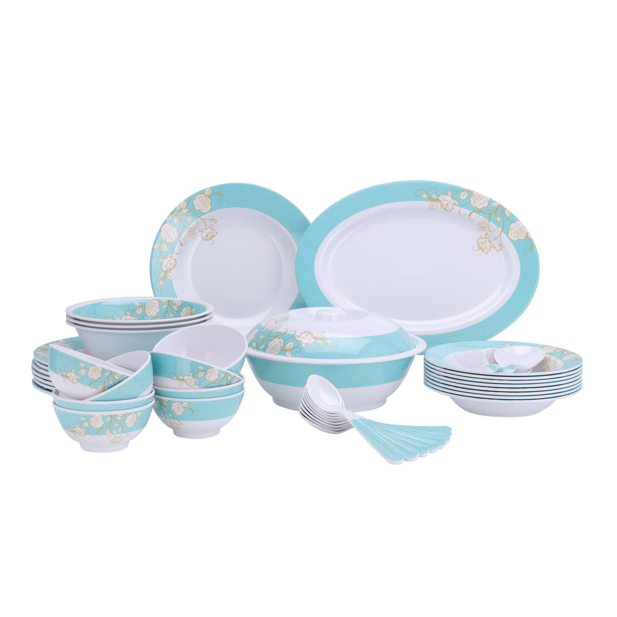 40pcs Melamine Ware Dinner Set  | Lightweight | Chip Resistant | Dishwasher-Safe | Elegant Design | Superior Quality | Plates, Dishes, Bowls, Spoons, Service For 6 White