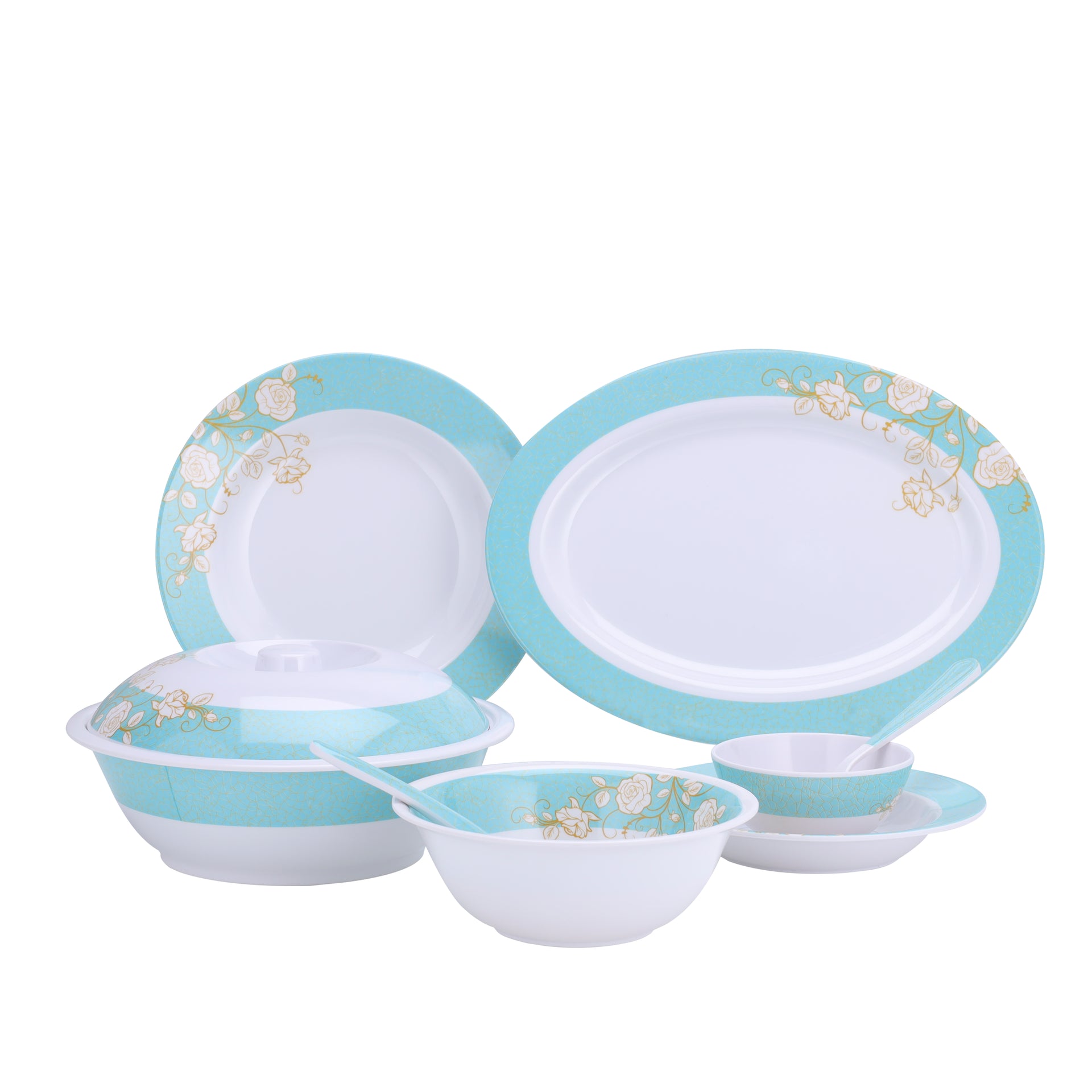 40pcs Melamine Ware Dinner Set  | Lightweight | Chip Resistant | Dishwasher-Safe | Elegant Design | Superior Quality | Plates, Dishes, Bowls, Spoons, Service For 6 White
