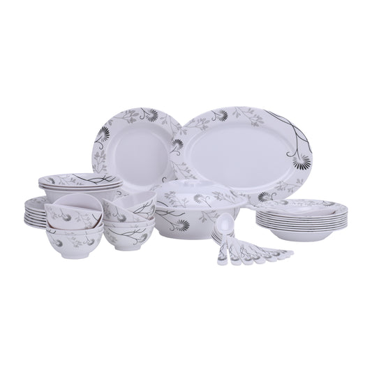 Delcasa 40 Piece Melamineware Dinner Set | Includes Oval Plate, Deep Plates, Round Bowls, Soup Plates, Bowls, Rice Spoons and Table Spoons| Dishwasher-Safe and Freezer-Friendly| Eco-Friendly and Food-Grade| Black Floral BLACK FLORAL