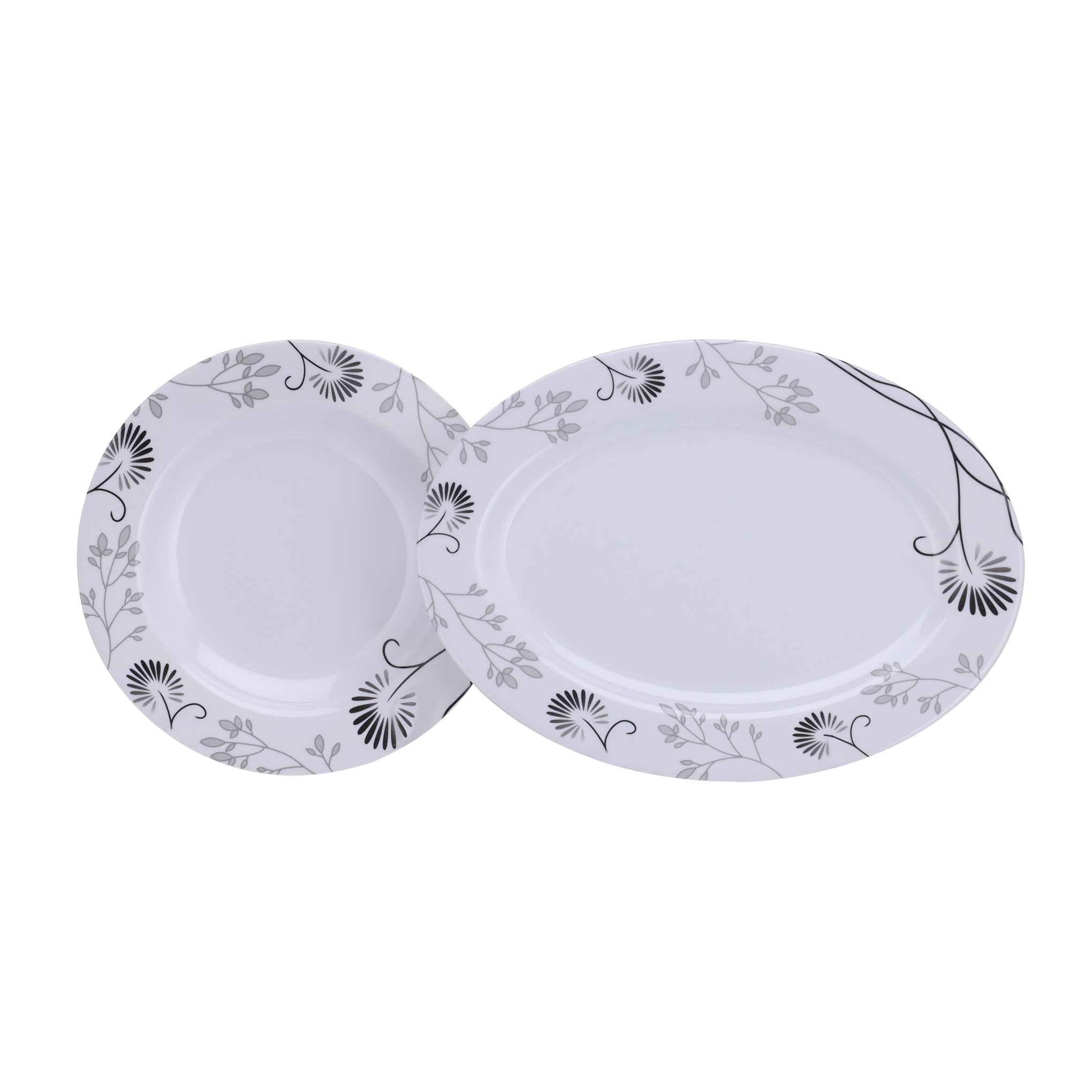 Delcasa 40 Piece Melamineware Dinner Set | Includes Oval Plate, Deep Plates, Round Bowls, Soup Plates, Bowls, Rice Spoons and Table Spoons| Dishwasher-Safe and Freezer-Friendly| Eco-Friendly and Food-Grade| Black Floral BLACK FLORAL
