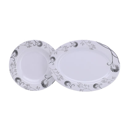 Delcasa 40 Piece Melamineware Dinner Set | Includes Oval Plate, Deep Plates, Round Bowls, Soup Plates, Bowls, Rice Spoons and Table Spoons| Dishwasher-Safe and Freezer-Friendly| Eco-Friendly and Food-Grade| Black Floral BLACK FLORAL