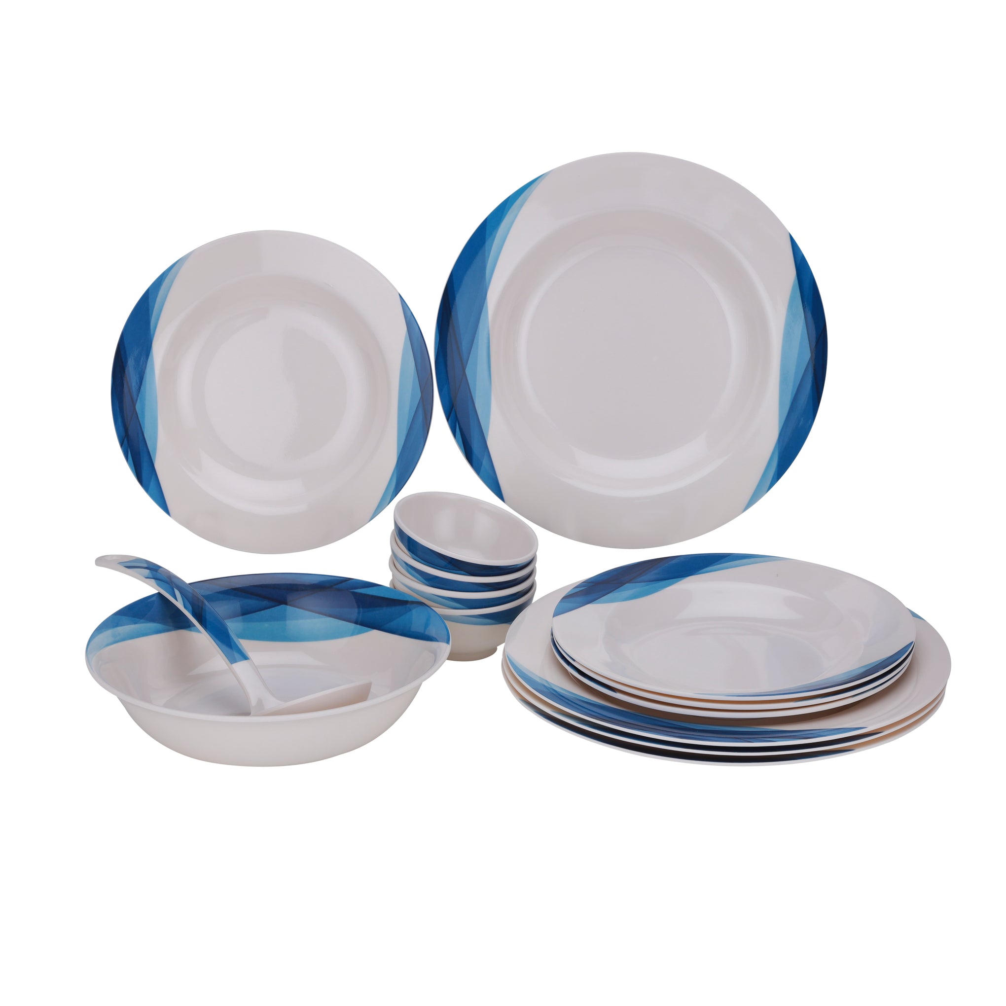 14 Pieces Melamine Ware Dinner Set | Lightweight & Durable Plates, Bowls & Serving Spoon | Elegant Design, Dishwasher-Safe | Ideal for Picnic, Caravan & Home Use