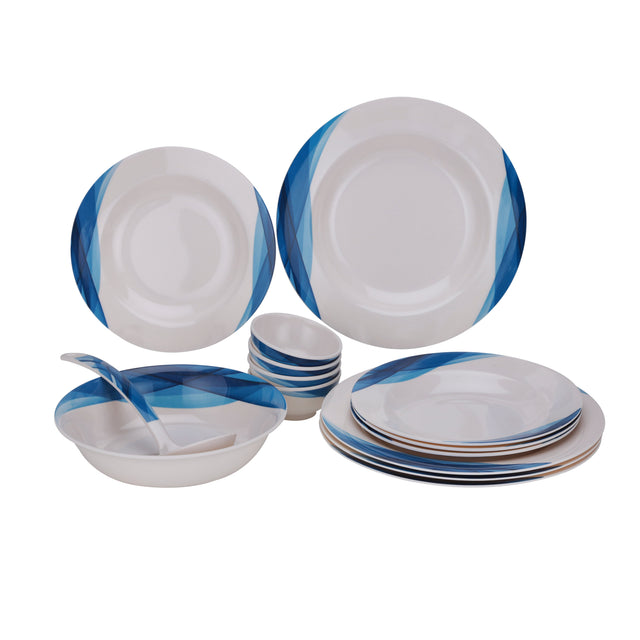 14 Pieces Melamine Ware Dinner Set | Lightweight & Durable Plates, Bowls & Serving Spoon | Elegant Design, Dishwasher-Safe | Ideal for Picnic, Caravan & Home Use
