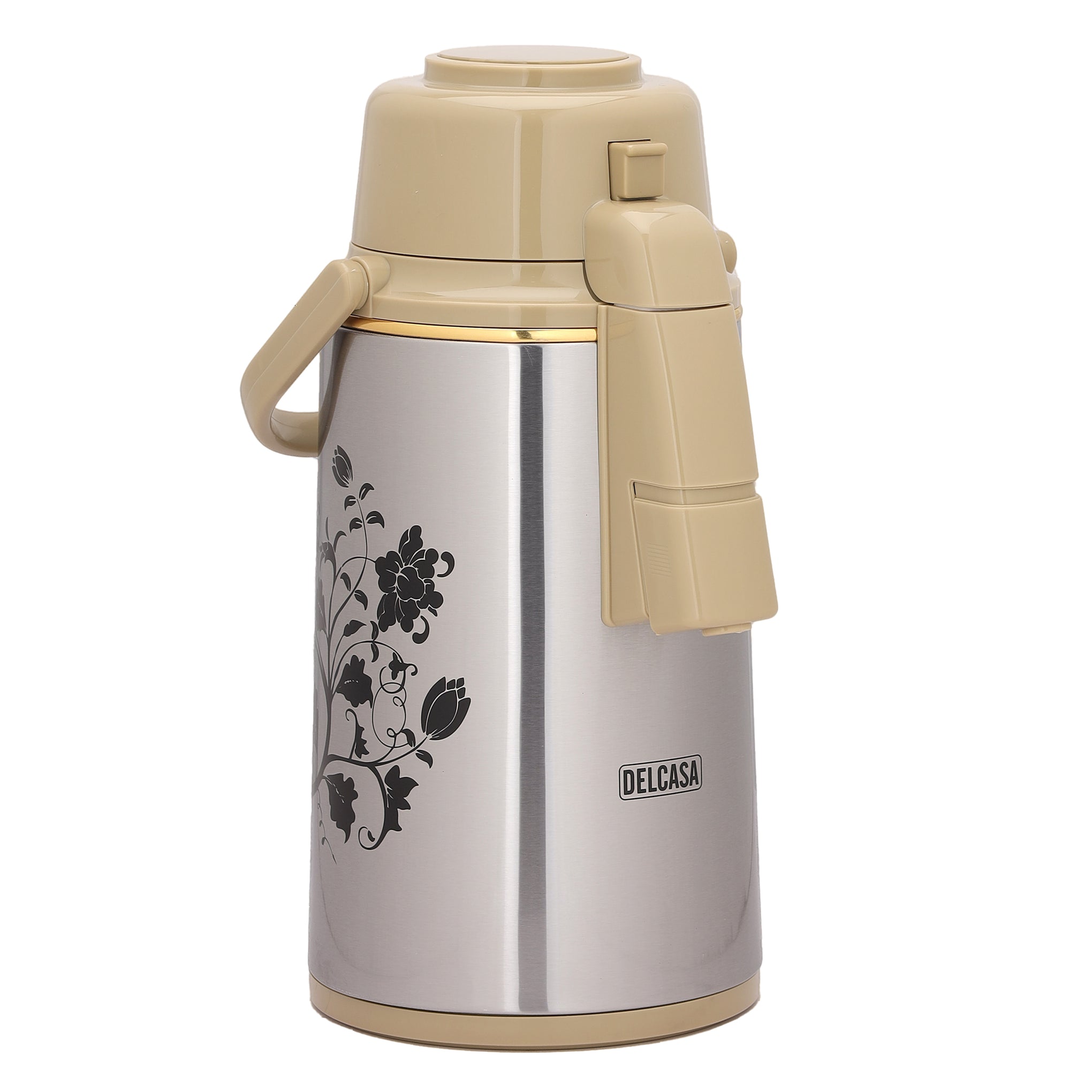 3000 ML Delcasa  Airport Flask with Double Wall Vacuum Insulation and Pump Mechanism | 360-Degree Rotating Base, Asbestos-Free Pink Glass Inner, Splash-Proof Design with Adjustable Nozzle| Keeps