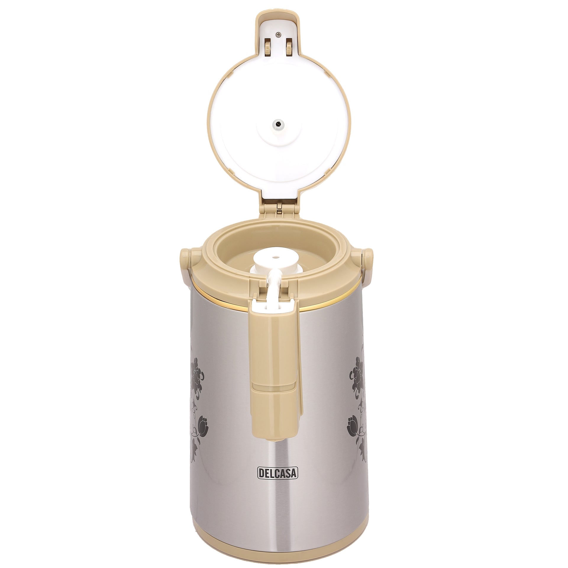3000 ML Delcasa  Airport Flask with Double Wall Vacuum Insulation and Pump Mechanism | 360-Degree Rotating Base, Asbestos-Free Pink Glass Inner, Splash-Proof Design with Adjustable Nozzle| Keeps