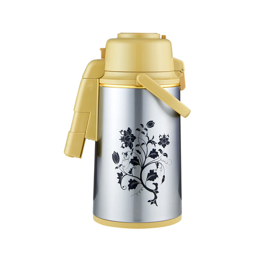 3000 ML Delcasa  Airport Flask with Double Wall Vacuum Insulation and Pump Mechanism | 360-Degree Rotating Base, Asbestos-Free Pink Glass Inner, Splash-Proof Design with Adjustable Nozzle| Keeps