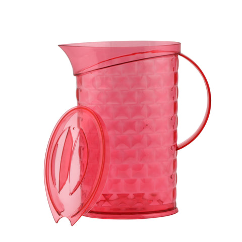 Delcasa Transparent Water Jug|DC2636| 2000 ML| Crystal Plastic Transparent Jug| Unbreakable Water Jug with Lid for Juices, Squashes, Milk| Food Grade| BPA-Free| Break-Resistant| Red