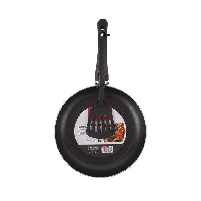 26cm Non-Stick Frypan with Nylon Turner | Strong Aluminum Body, Premium Non-Stick Coating & Heat-Resistant Bakelite Handle | Gas, Ceramic, Halogen & Hot Plate Compatible | Black Black