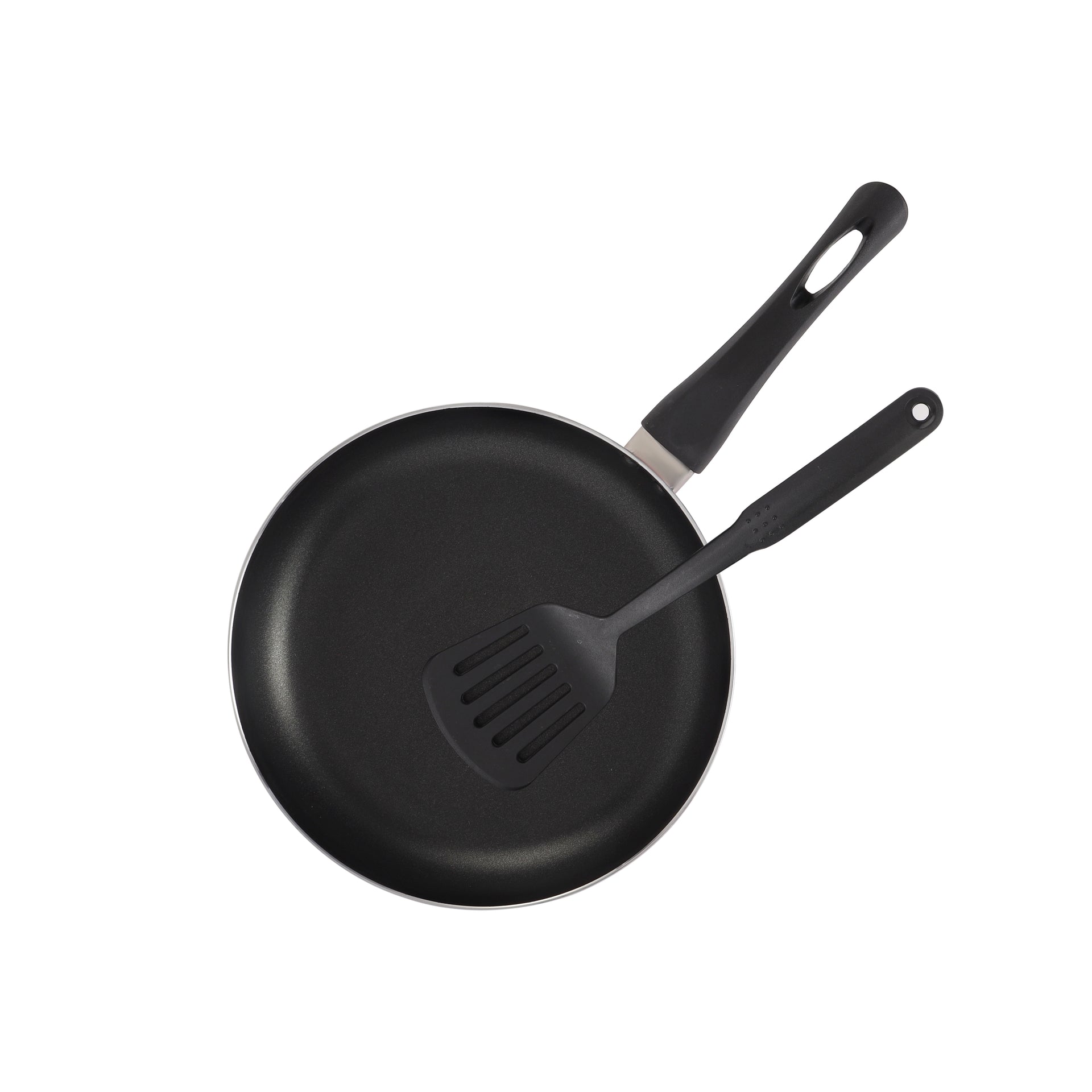 26cm Non-Stick Frypan with Nylon Turner | Strong Aluminum Body, Premium Non-Stick Coating & Heat-Resistant Bakelite Handle | Gas, Ceramic, Halogen & Hot Plate Compatible | Black Black