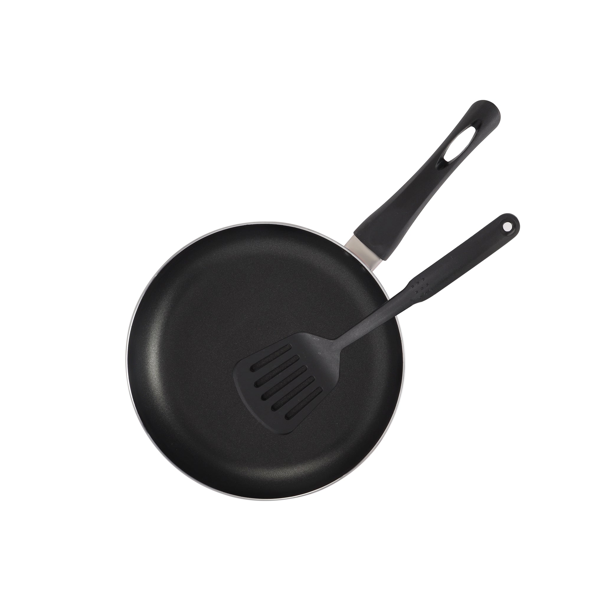 26cm Non-Stick Frypan with Nylon Turner | Strong Aluminum Body, Premium Non-Stick Coating & Heat-Resistant Bakelite Handle | Gas, Ceramic, Halogen & Hot Plate Compatible | Black Black