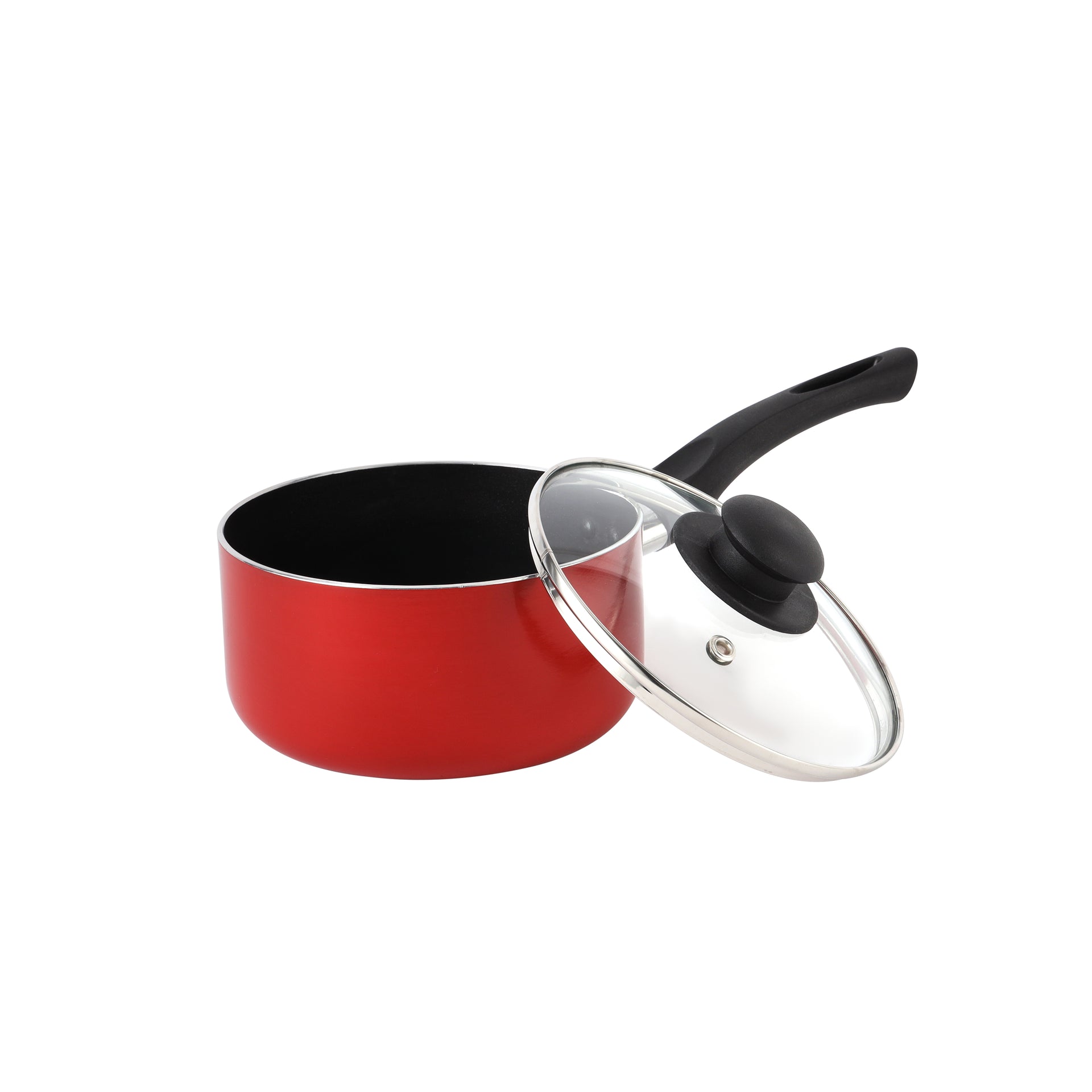 3-Piece Nonstick Cookware Set Aluminum | Saucepan with Lid & Frypan | Durable Non-Stick Coating, Heat-Resistant Bakelite Handles | Gas, Ceramic, Halogen & Hot Plate Compatible | Red