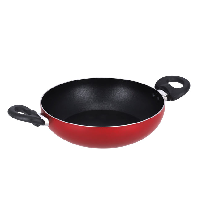 24cm Aluminum Nonstick Wok Pan with Flat Base & Bakelite Handles – Red, Induction Compatible, Induction Bottom, Dishwasher Safe